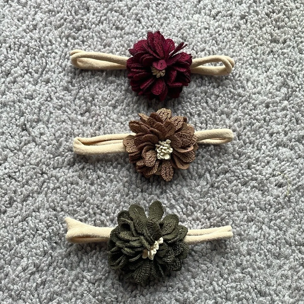 Set Of 3 Infant/Toddler Flower Stretchy Headbands